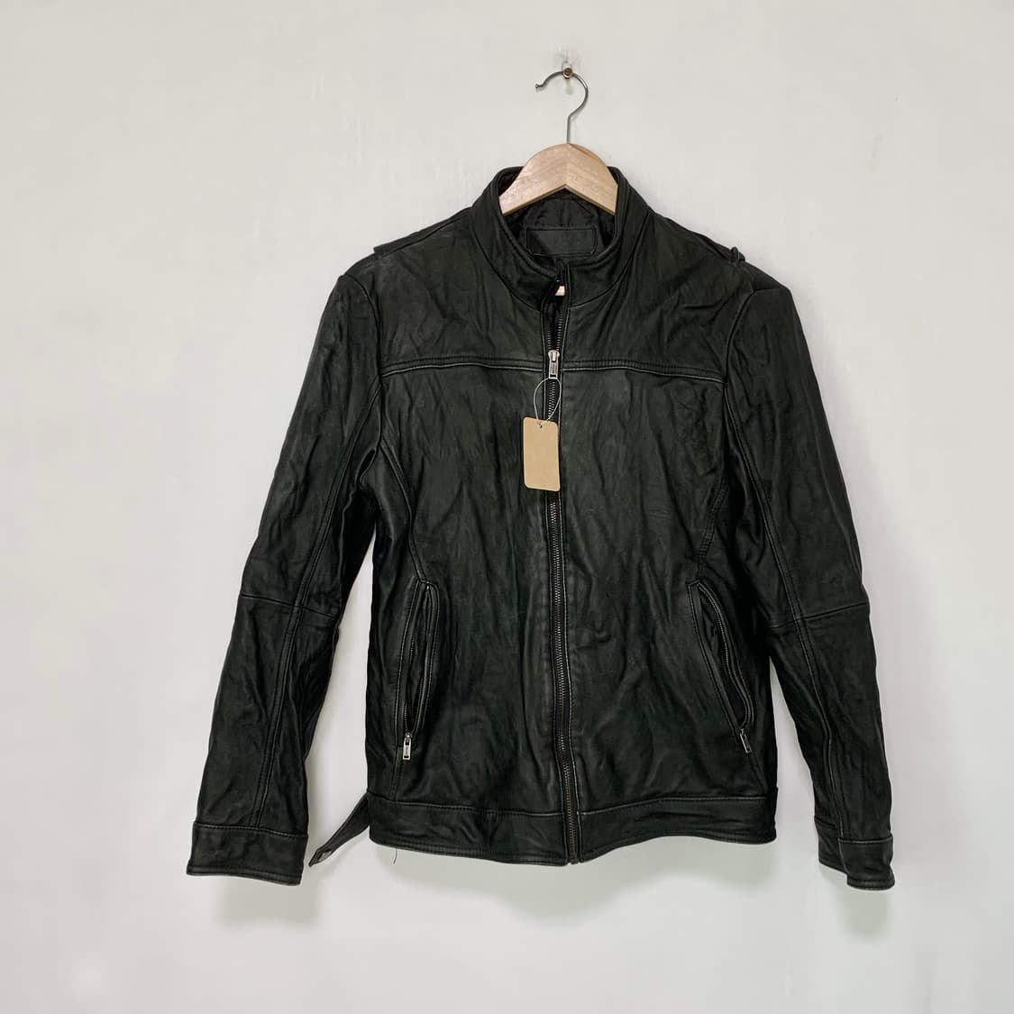 빈티지 리얼레더 지퍼 무광 양가죽 노카라 집업 자켓 95 M 남녀공용 상품이미지3