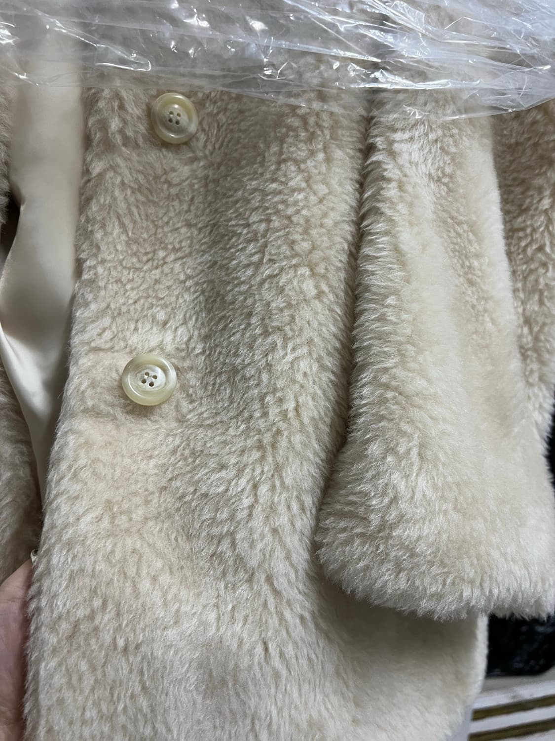 파사드패턴 램스울 퍼 하프 코트 cream XS 새상품 상품이미지3