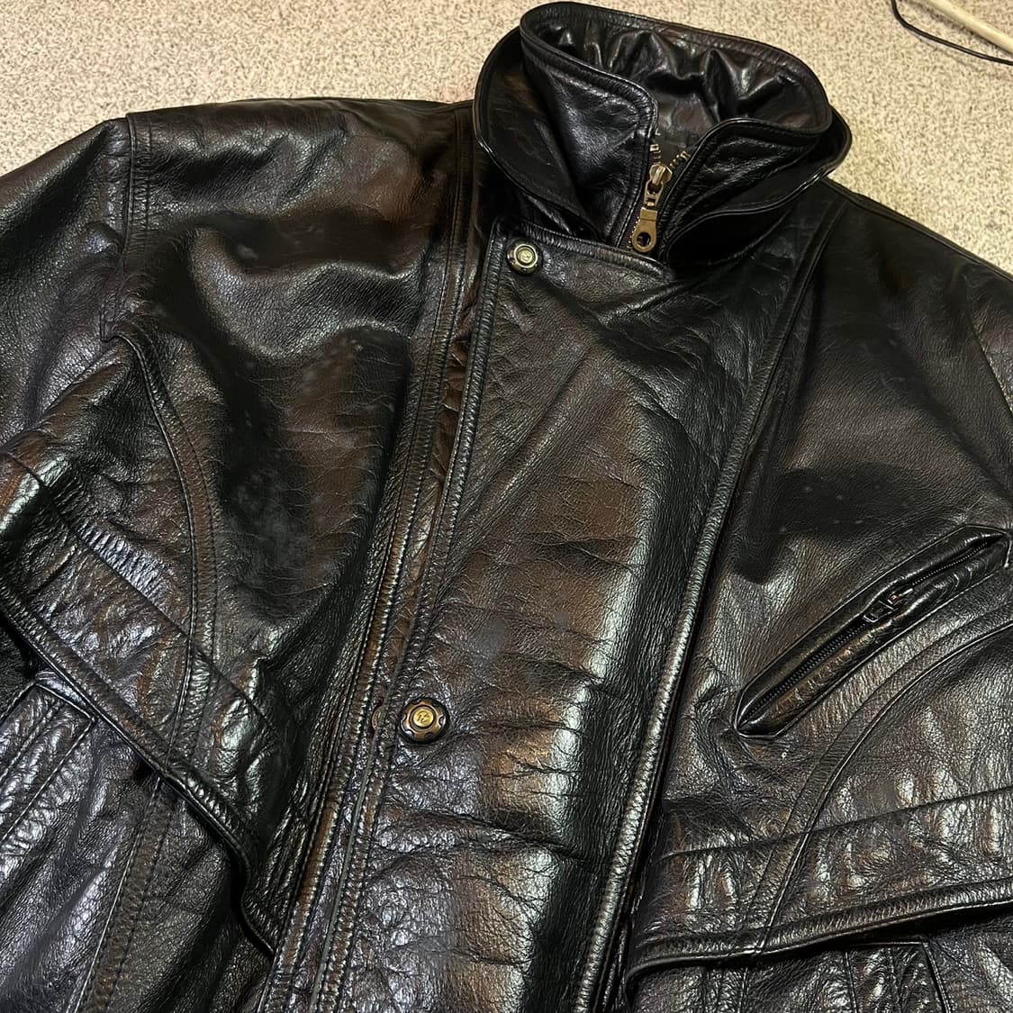 Vintage 빈티지 하이넥 소가죽 봄버자켓 상품이미지2