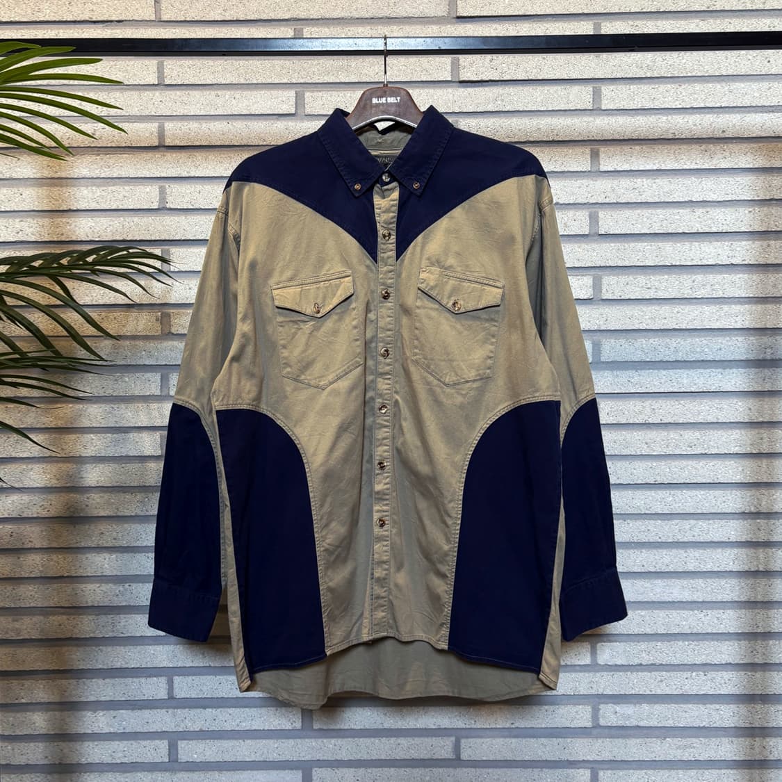 USA VINTAGE 웨스턴 코튼 워크셔츠 플랩포켓 요크컷 디테일 베이지 상품이미지2