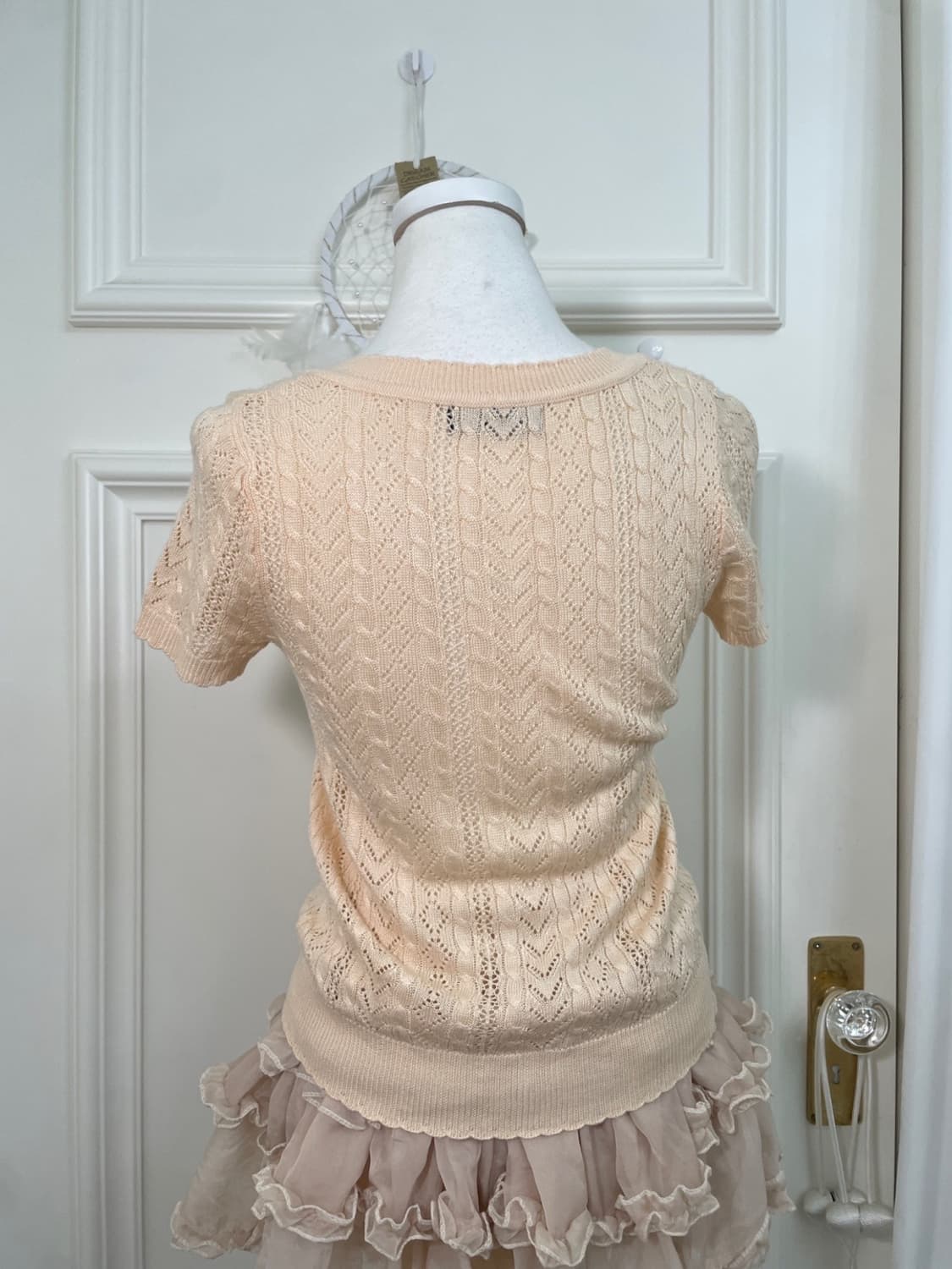 coral crochet half knit cardogan(size-S) 상품이미지4