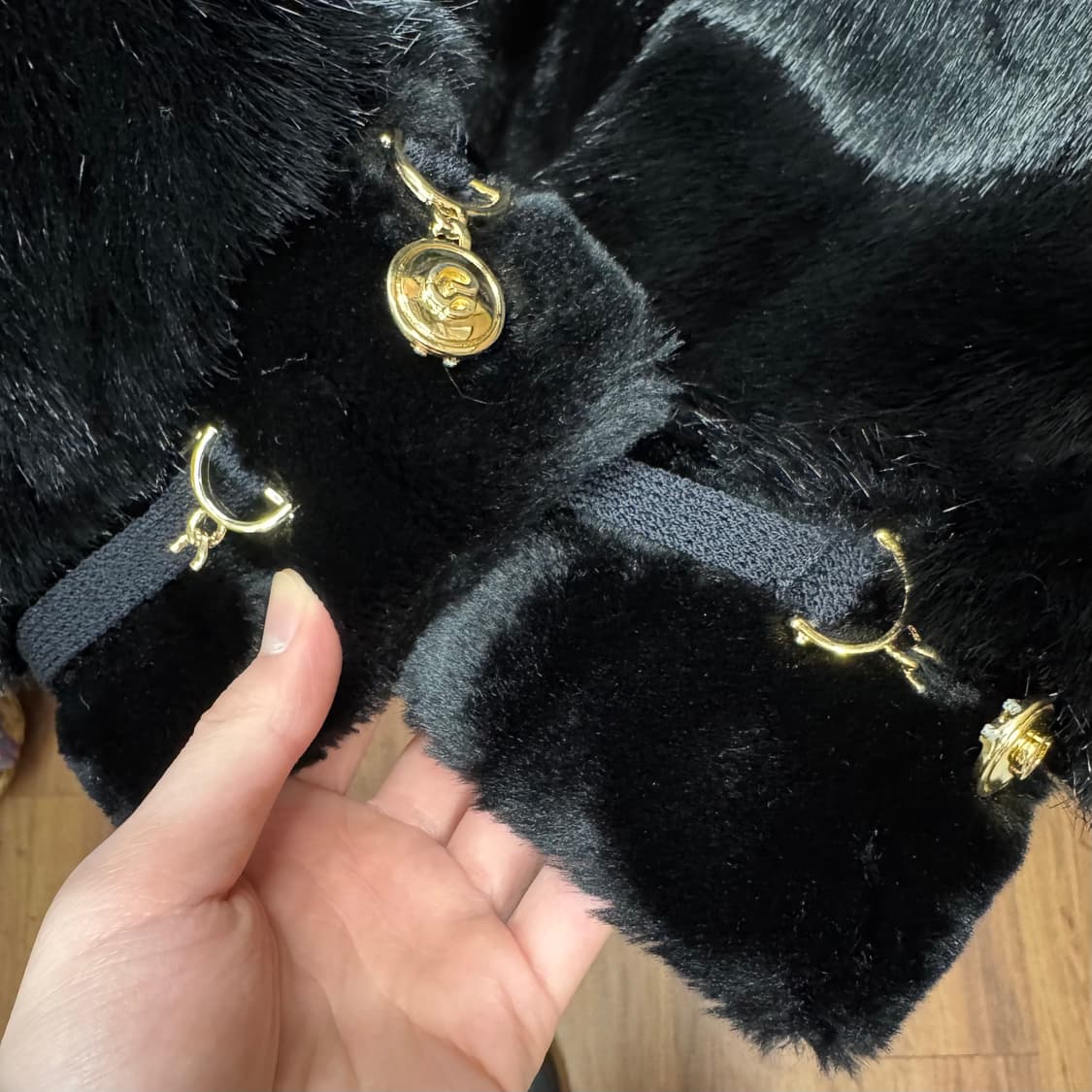 90s 세인트 존 빈티지 퍼카라 퍼자켓 금장 버튼 포인트 블랙 상품이미지8