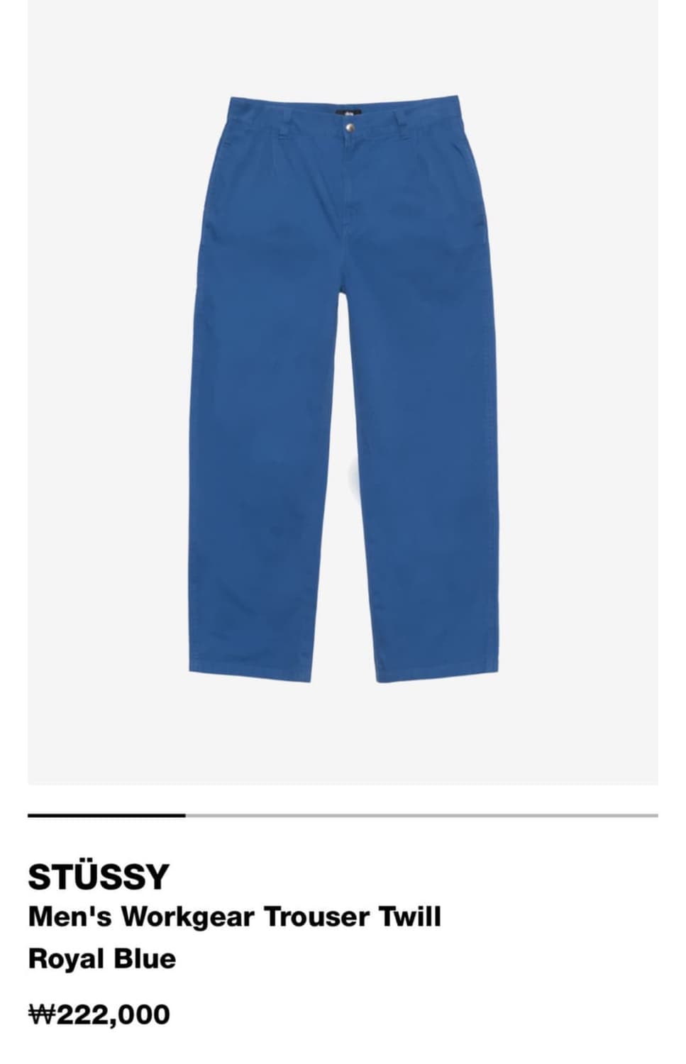 스투시 워크기어 트윌 팬츠 로얄 32 상품이미지1