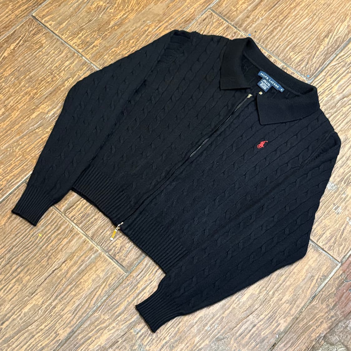 [HI] Polo 폴로 케이블 니트 집업 블랙 상품이미지4