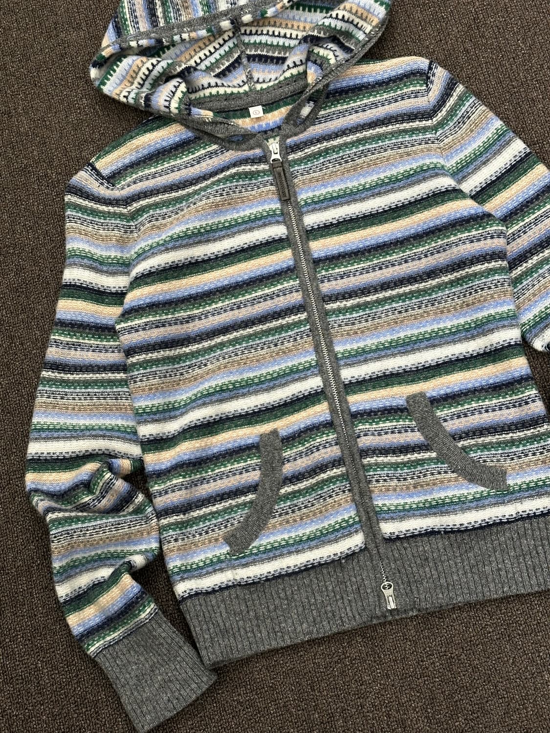 L)Japanese vintage 여성 멀티 스트라이프 패턴 니트 후드집 상품이미지2