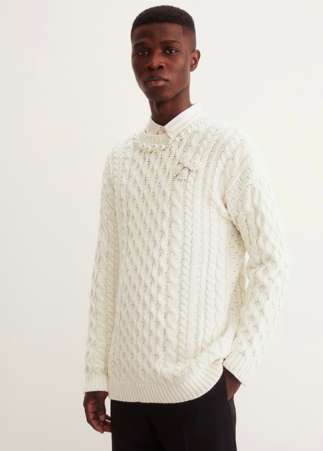 시몬 로샤 x H&M 진주 케이블 니트 코튼 스웨터 상품이미지2