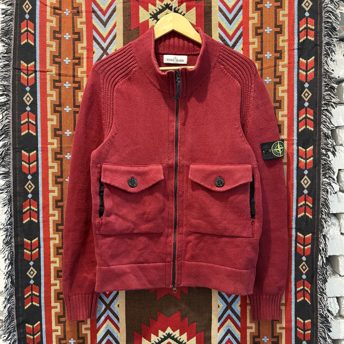 00‘s 스톤아일랜드 버건니 니트 포켓 집업 상품이미지1