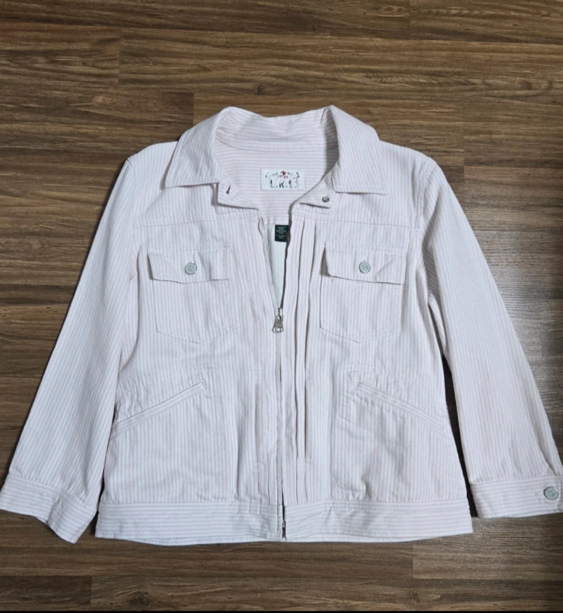 랄프로렌 LRL 데님 핑크 화이트 스트라이프 자켓 L 상품이미지1