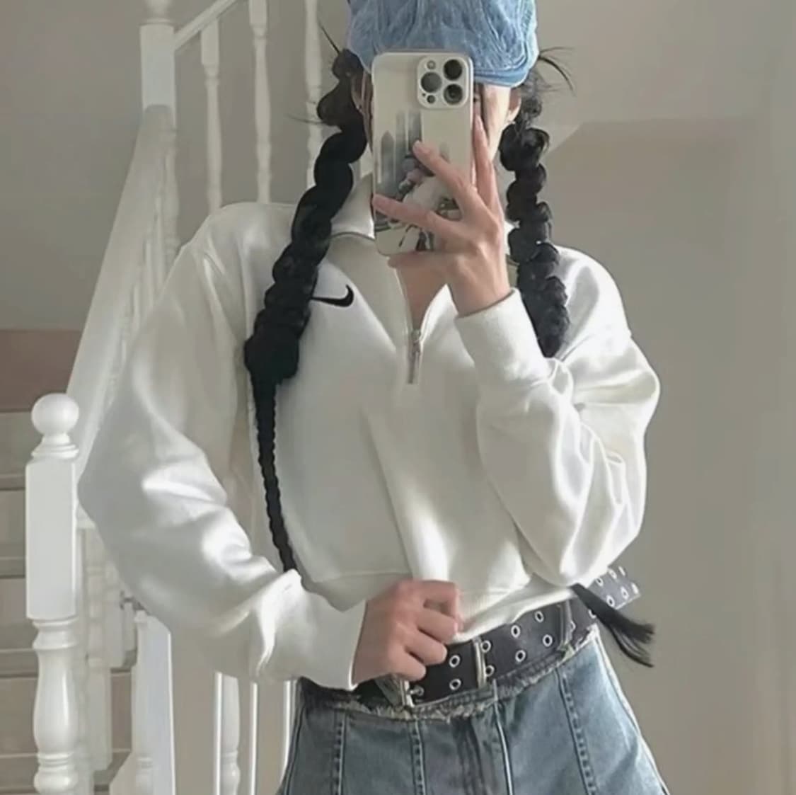 여성 M) 나이키 NSW 플리스 오버사이즈 하프집업 크롭 맨투맨 스웻셔츠 상품이미지1