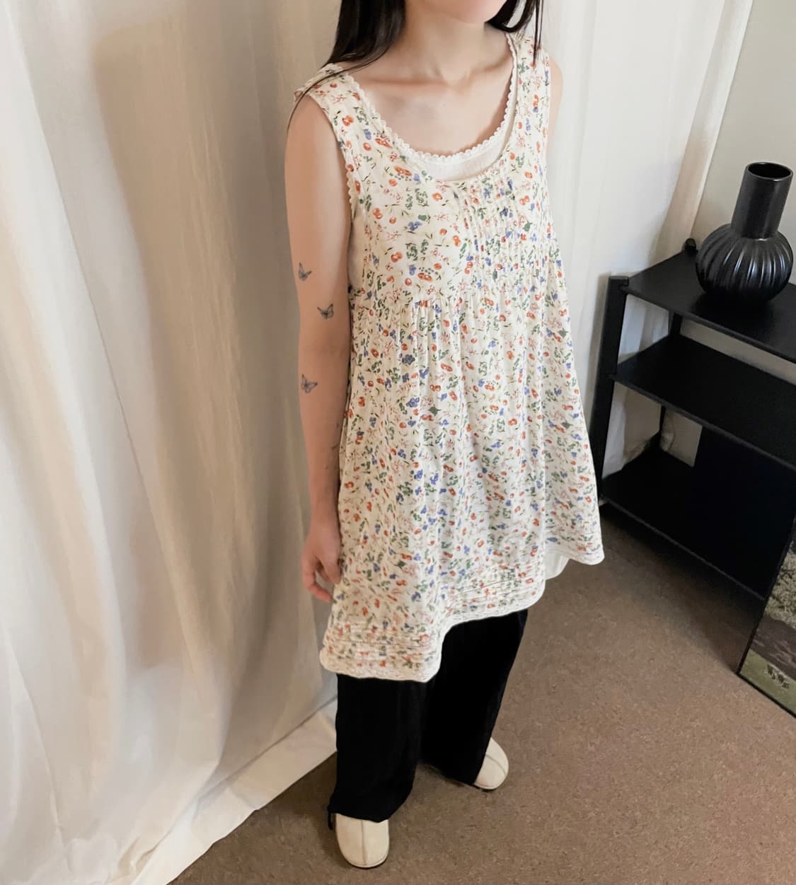 Floral Cotton Long Sleeveless - Ivory 상품이미지1