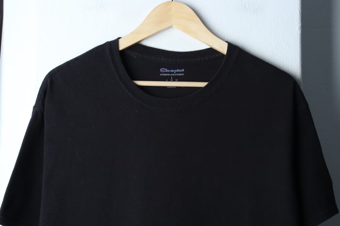 (L-XL) 챔피온 반팔 티셔츠 블랙 무지 올드스쿨-7BA3 상품이미지3