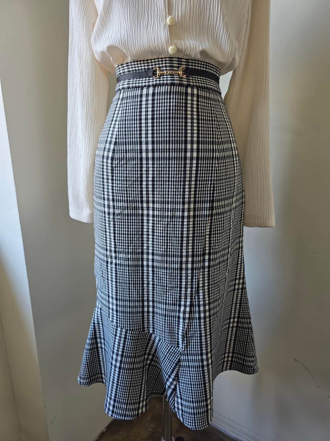 체크 벨티드 포인트 스커트 상품이미지2