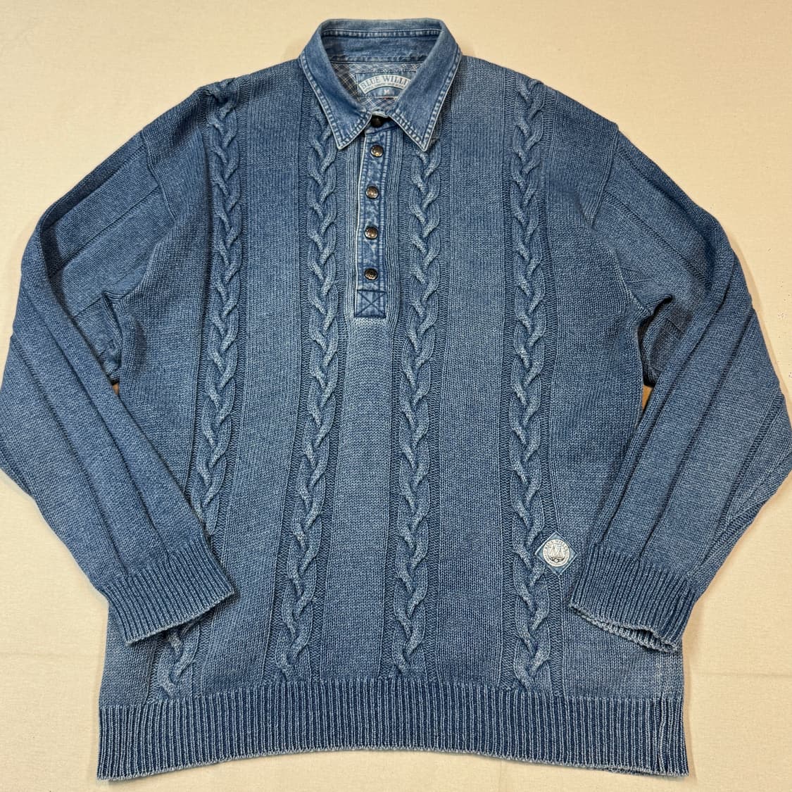 M) Blue Willi's 인디고 코튼 케이블 헨리넥 니트 상품이미지2