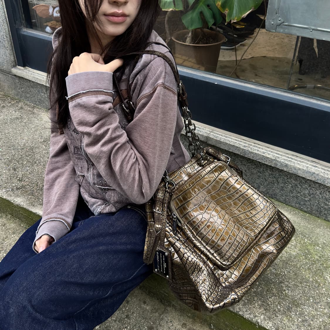 00s 돌체앤가바나 메탈릭 그린/골드 크로커다일 백 상품이미지3