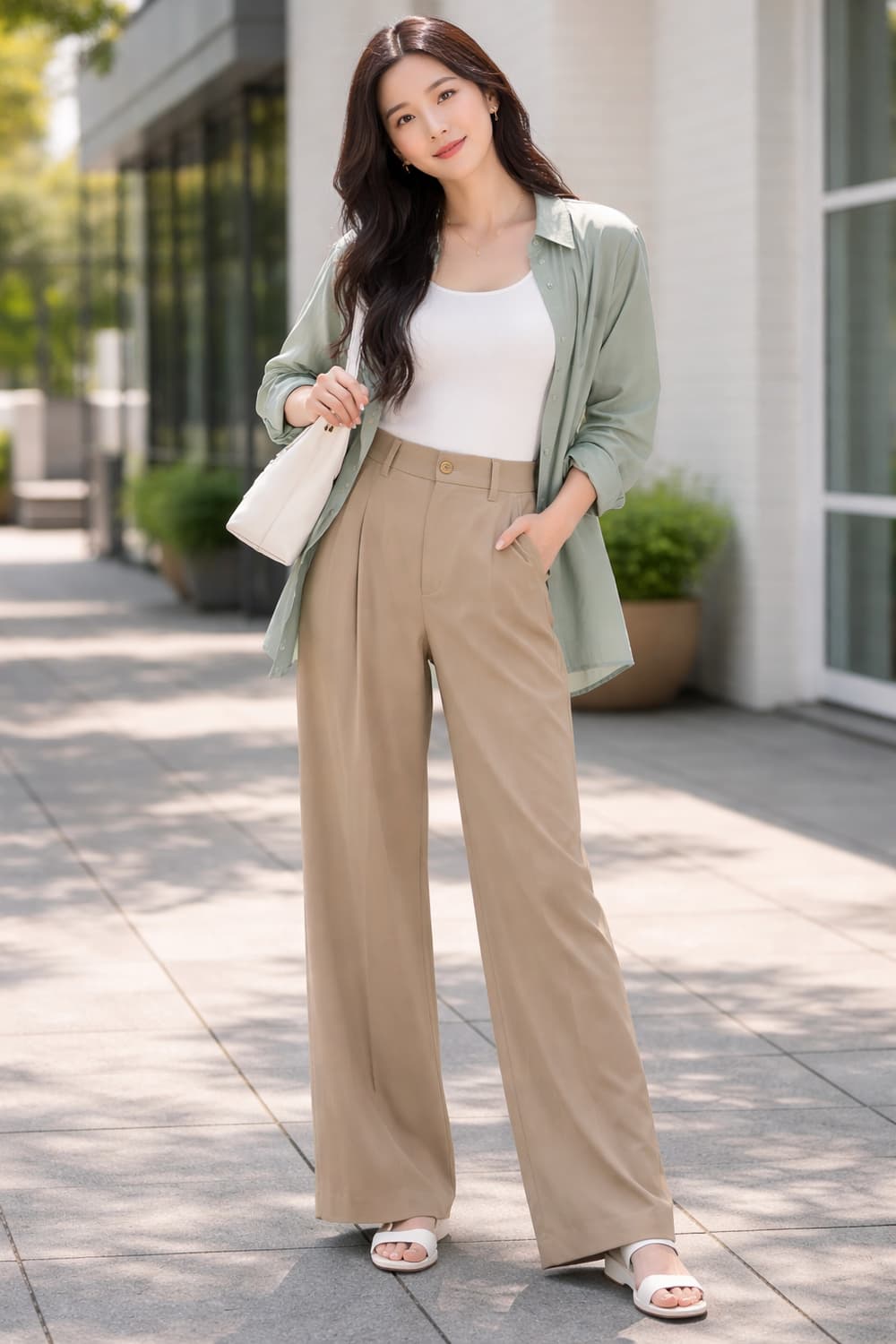 유니폼브릿지 원턱 와이드 슬랙스 베이지  상품이미지1