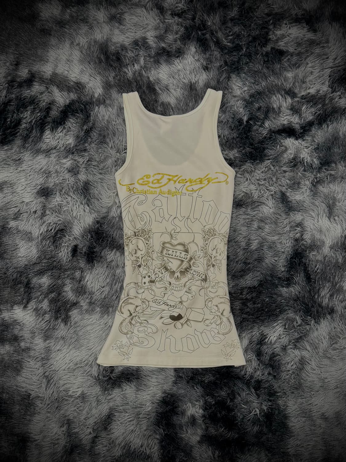 Ed Hardy 스컬 큐빅 디테일 Y2K 슬리브리스 상품이미지2
