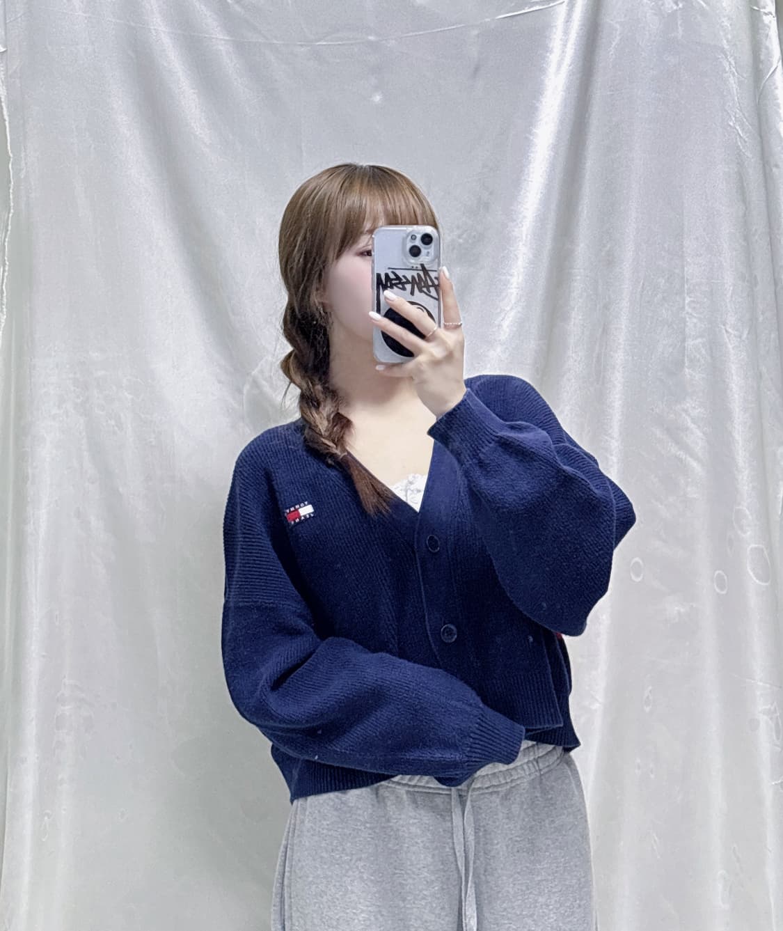 타미힐피거 네이비 빅로고 크롭 가디건  상품이미지1