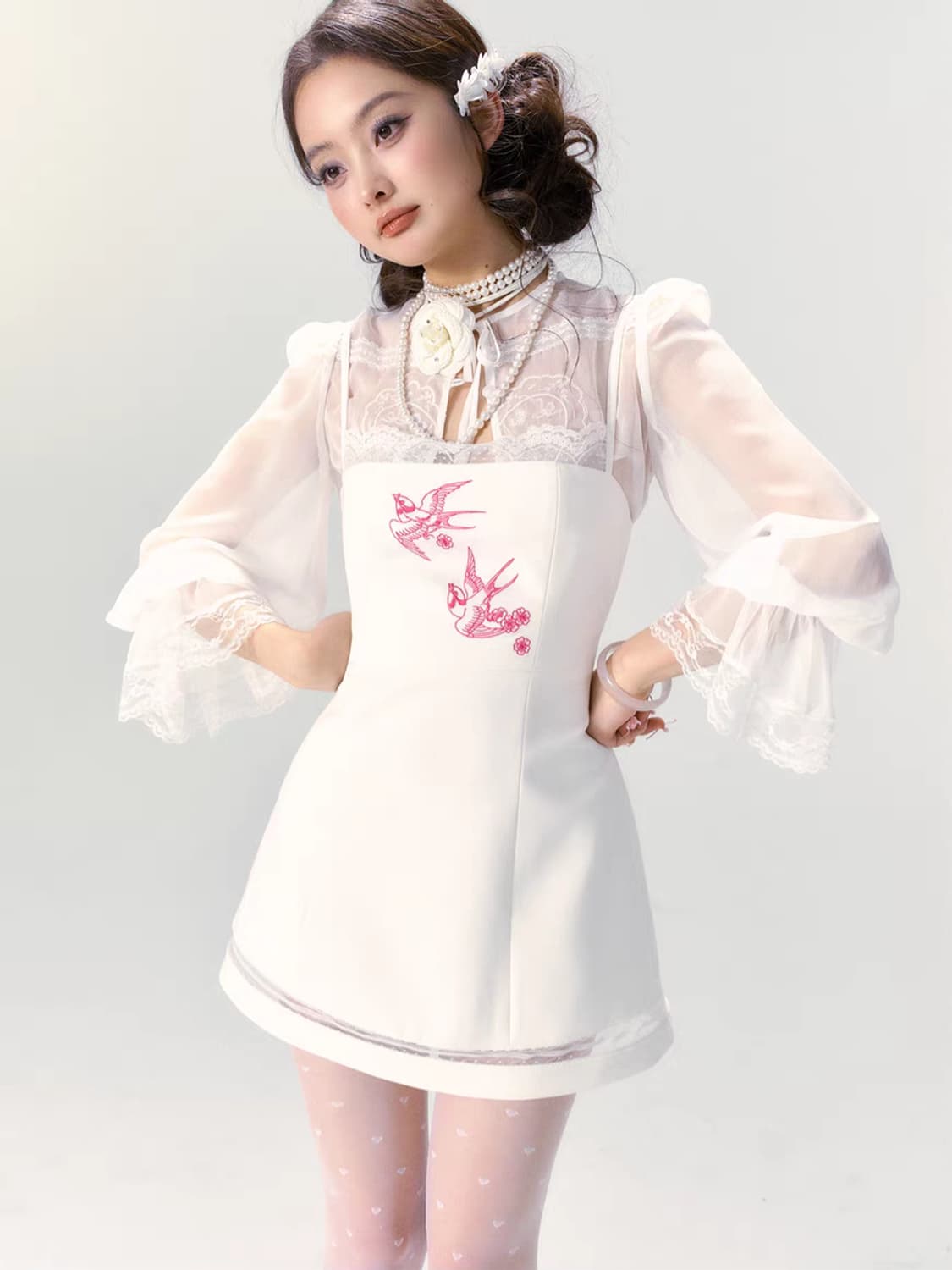 단종템 새상품) 발레코어 자수 레이스 미니 원피스 화이트🕊 상품이미지2