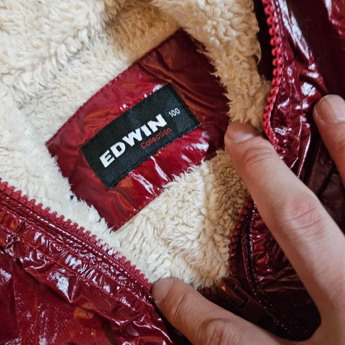 에드윈(EDWIN) 빈티지 유광 후드 풀집업 퍼 패딩점퍼 L size 상품이미지7