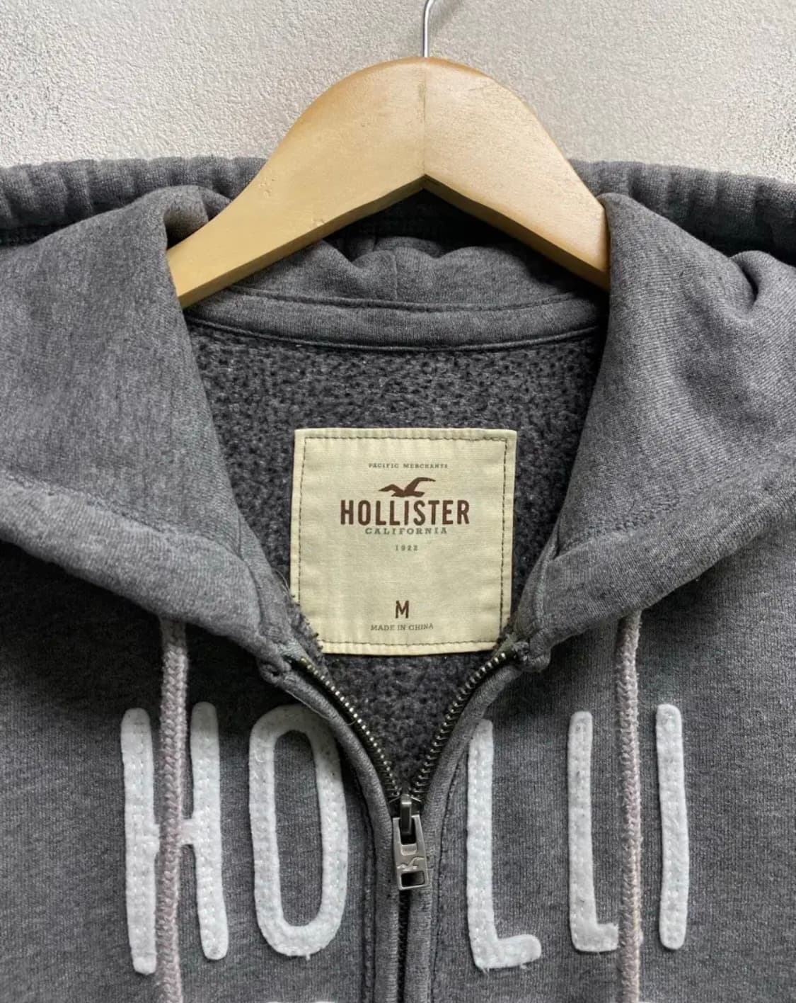 홀리스터 로고 그레이 기모 후드집업 M 상품이미지4