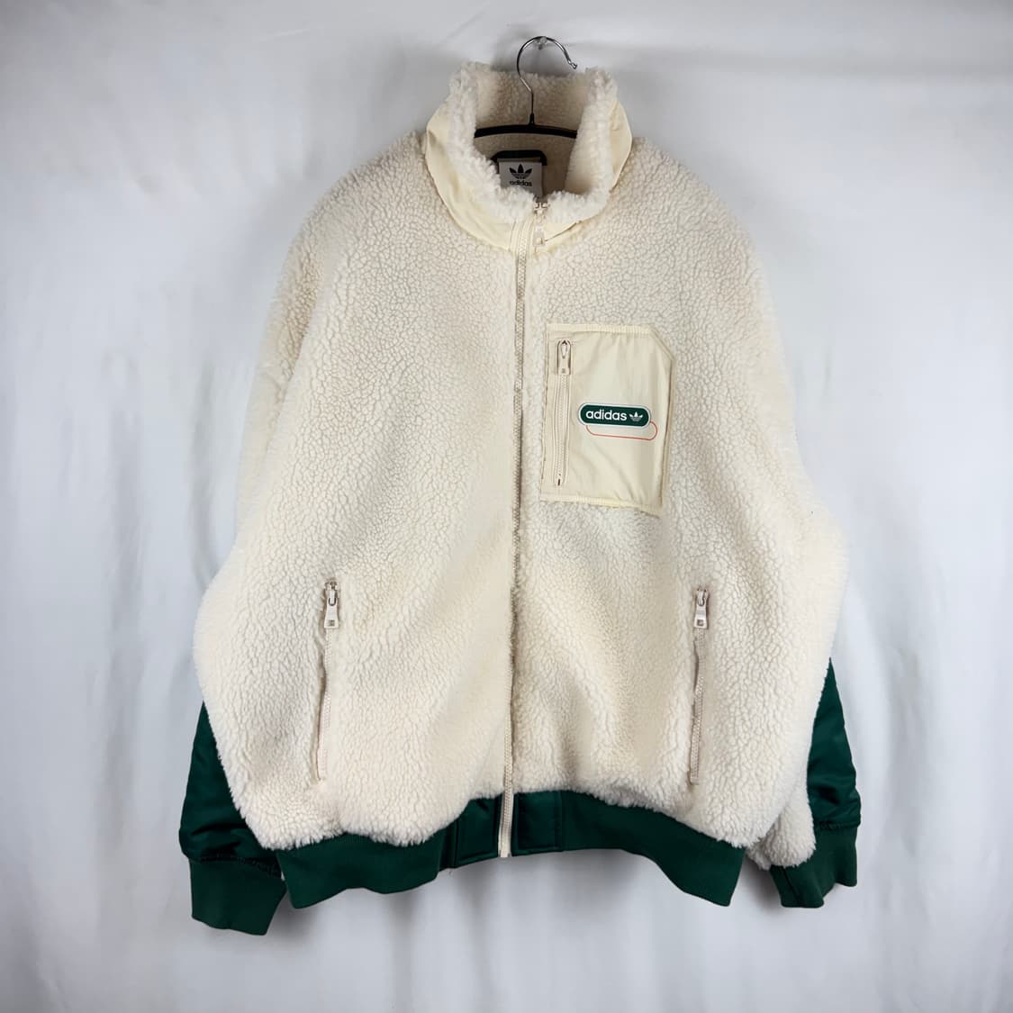 (M) 아디다스 모던 레트로 셰르파 플리스 자켓 아이보리/그린 상품이미지2