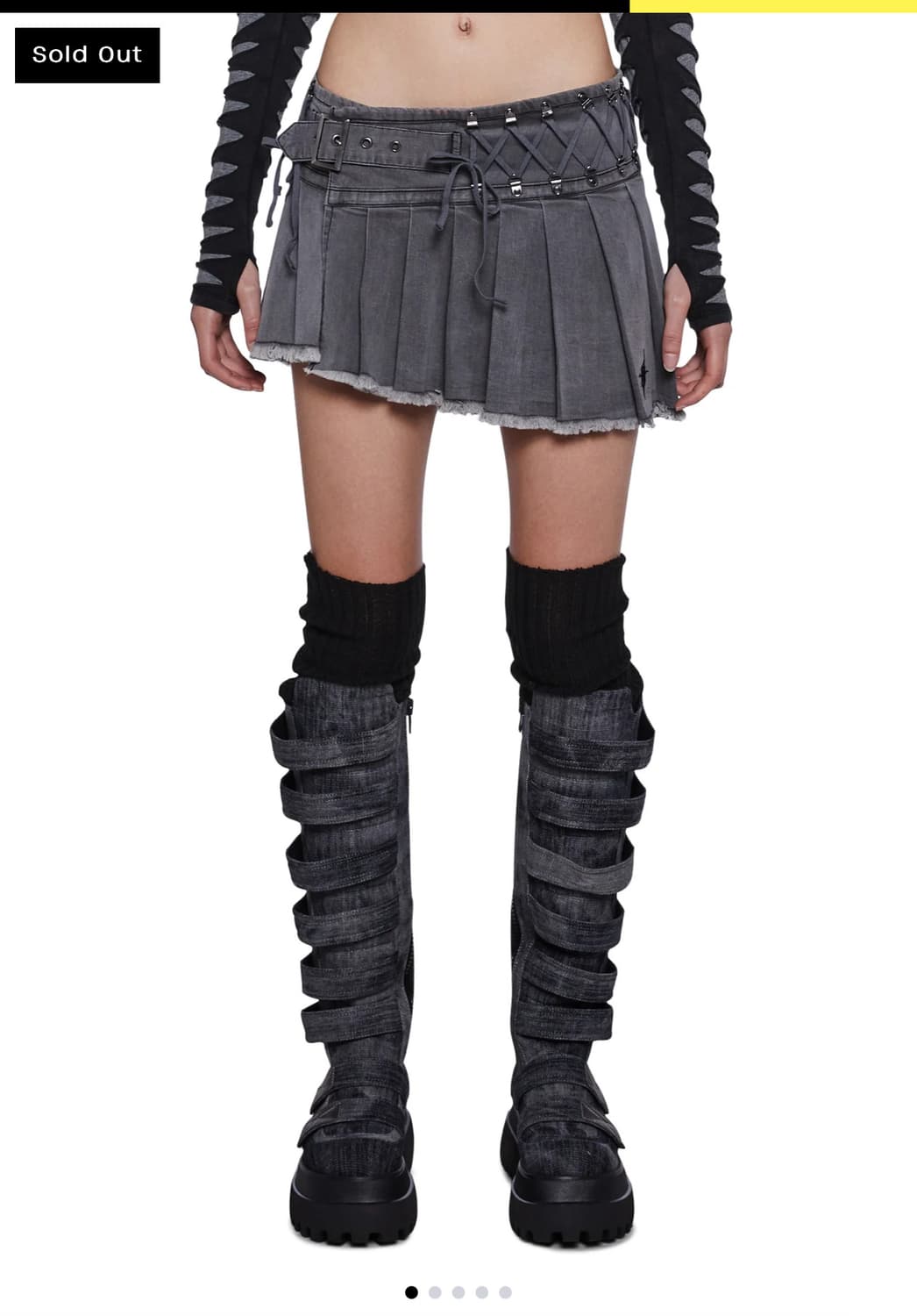 돌스킬 darker wavs 플리츠 버클 미니 스커트 데님 그레이 상품이미지1