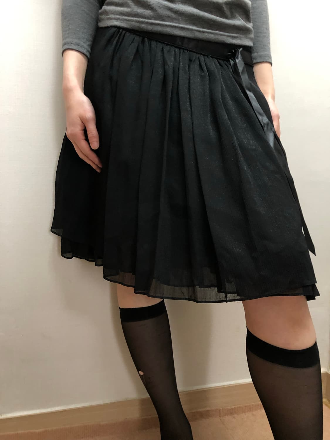 빈티지 블랙 글리터 프릴 미디 스커트 상품이미지5