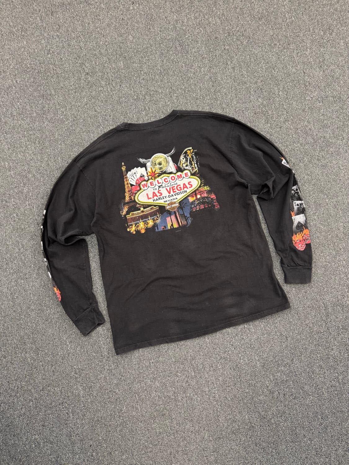 XL)00’s할리데이비슨 빈티지 플레임 다이스 프린팅 블랙 롱슬리브 상품이미지7