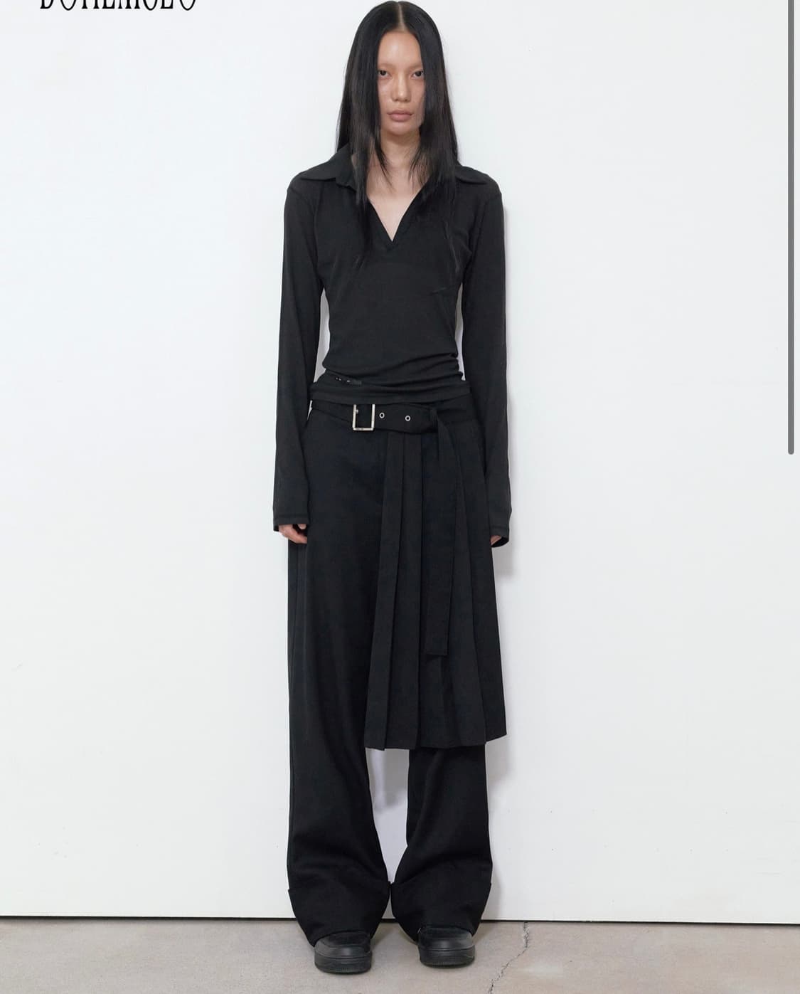 보헤미안 서울 벨트 셋업 와이드 팬츠 블랙 상품이미지1