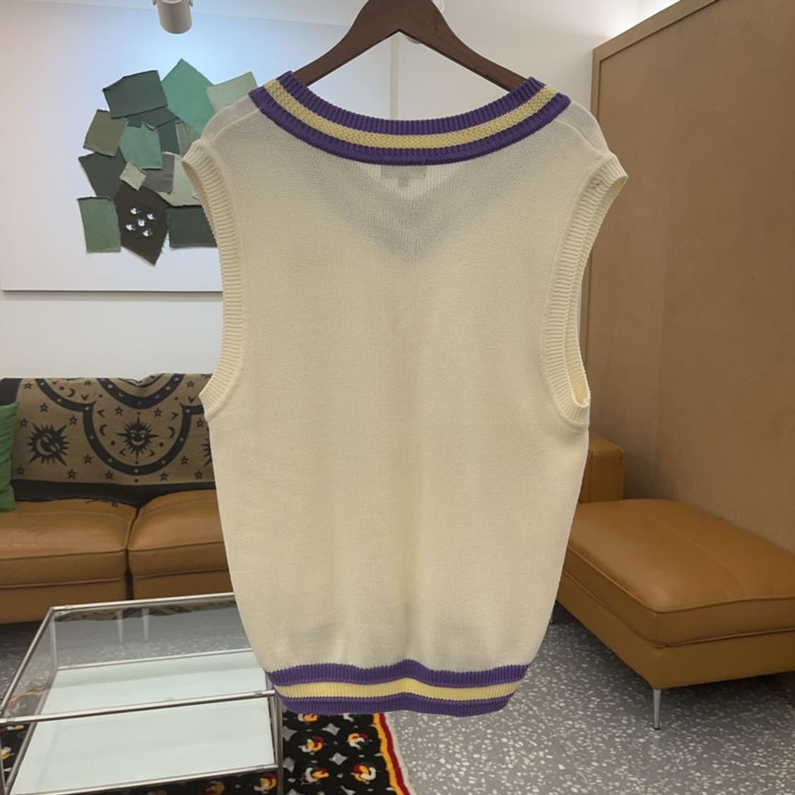 널디 올드스쿨 레트로 배색 브이넥 크림 니트 조끼 S C07958 상품이미지4