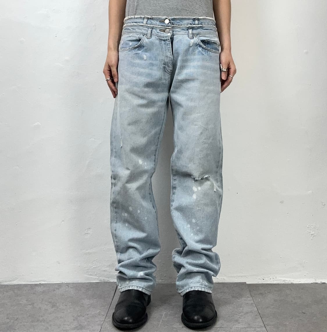 Moment Double Waist Distressed Denim Pan 상품이미지3