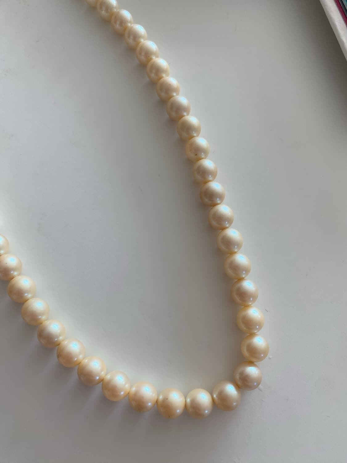 빈티지 아이보리 모조진주 목걸이 실버각인 상품이미지5