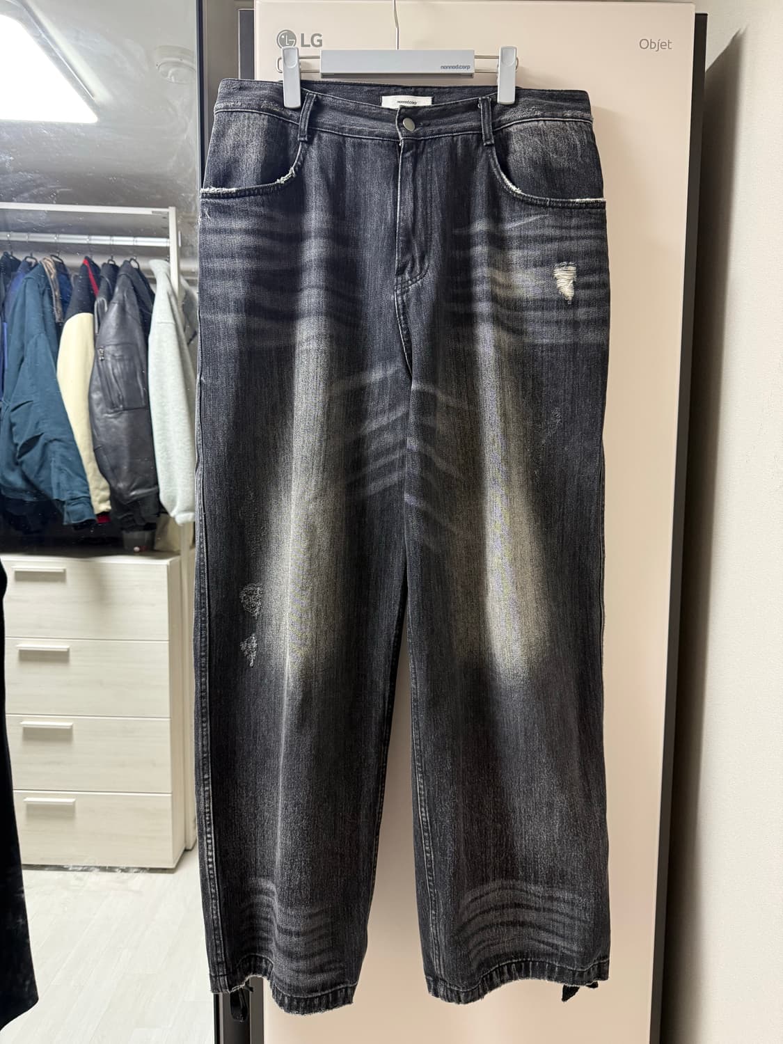 논노드 더블 포켓 재패니즈 데님 팬츠 워시드 블랙 3 상품이미지1