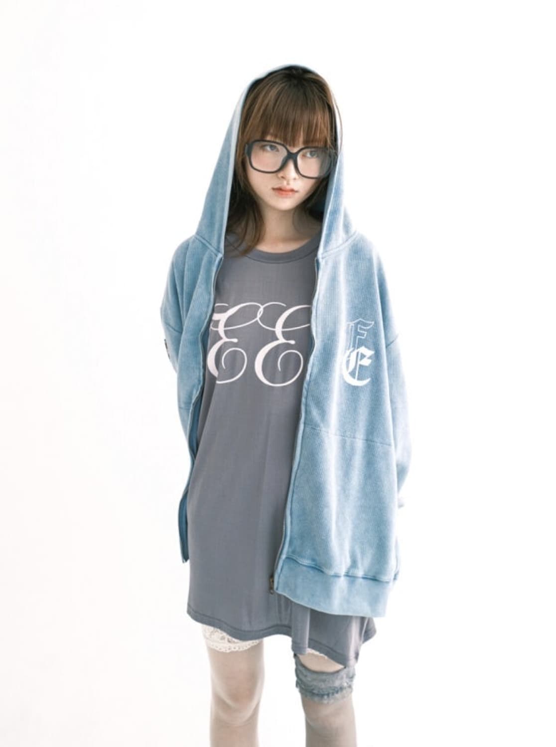 샵페어리 와플 후드집업 블루  상품이미지1