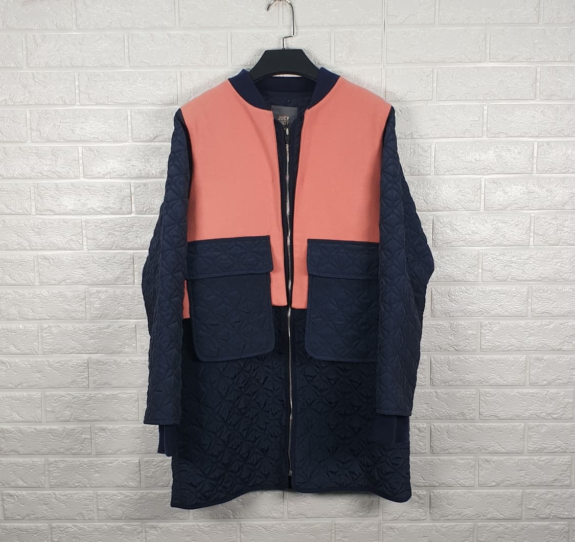 [90]쥬시쥬디 모직 배색 퀼팅 코트 상품이미지1