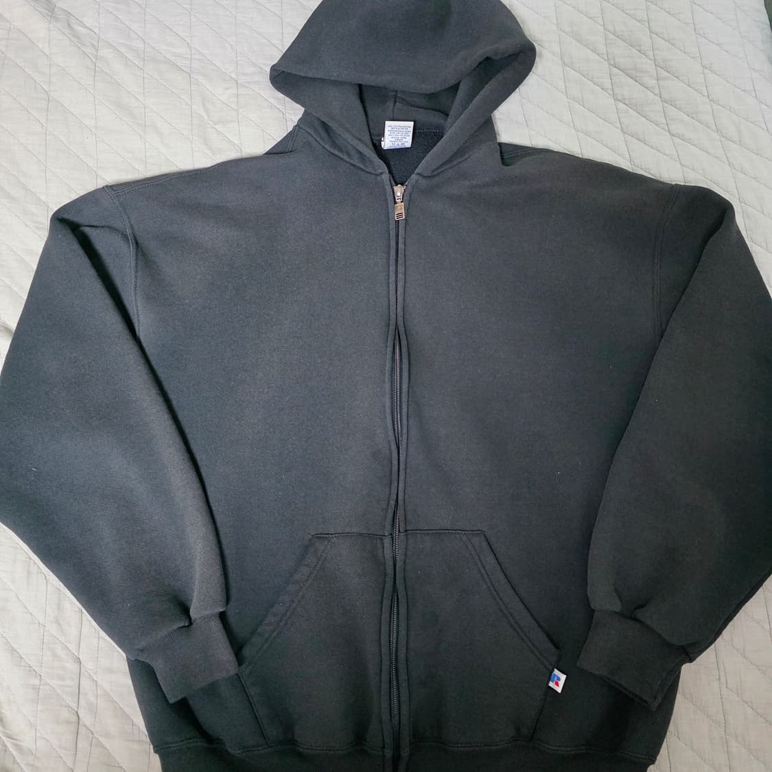 [XL] 90s USA 빈티지 러셀 애슬레틱 후드집업 블랙 페이딩 상품이미지1