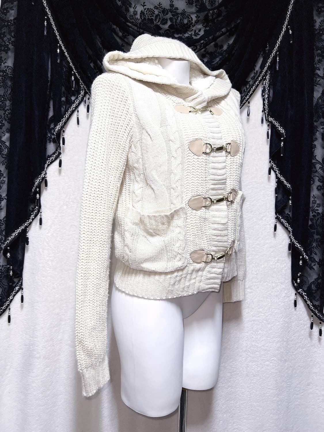 세실맥비 아이보리 뽀글이 후드 니트가디건 자켓 코트 달천 모리 라떼갸루 상품이미지2