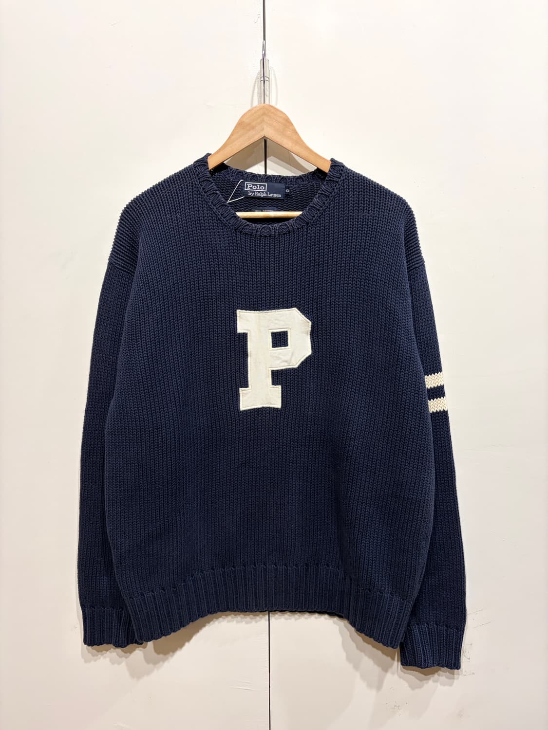 90's 폴로 랄프로렌 P 로고 레터맨 니트 스웨터 상품이미지1