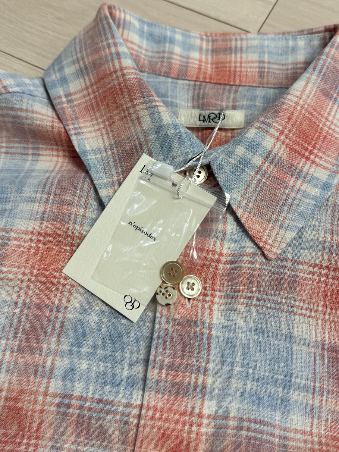 엘무드 루크 코튼 더스트 체크셔츠 - 셔벗 46사이즈 상품이미지3