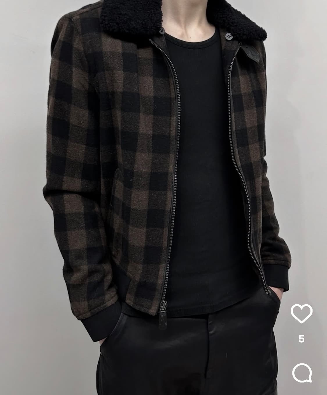 브라운 블랙 체크 패턴 코치 자켓 상품이미지1