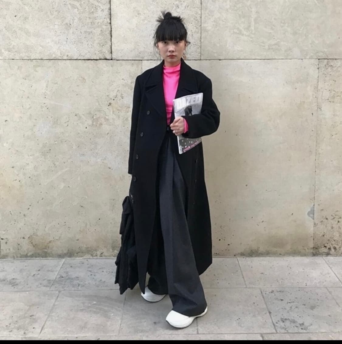 렉토 더블 브레스티드 울 롱코트 수지 착용 상품이미지7