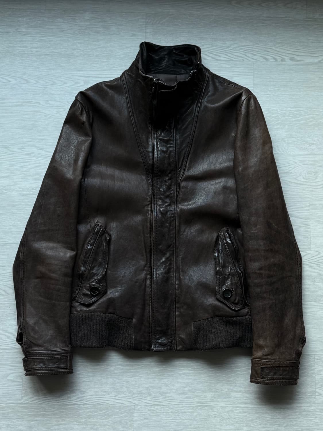 우영미 하이넥 레더 자켓 상품이미지1