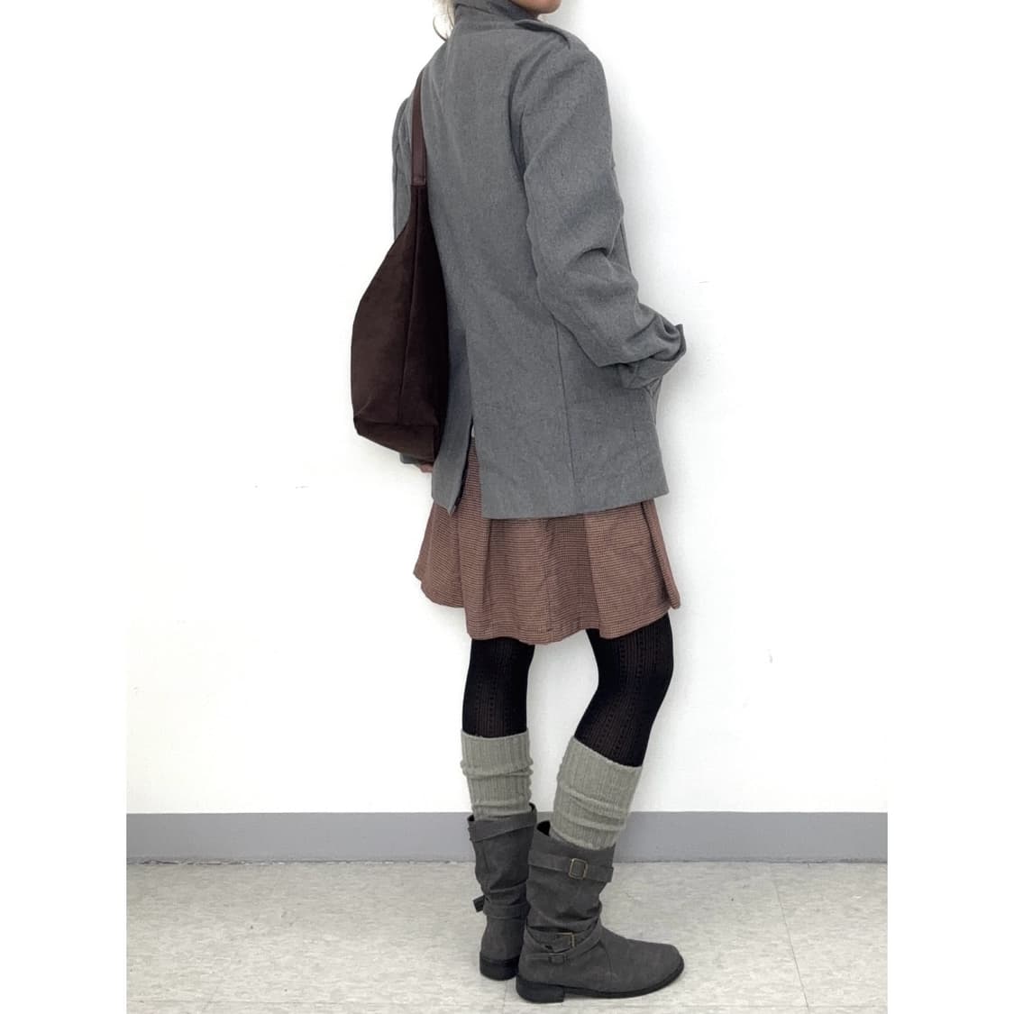 빈티지 그레이 하이넥 더블 코트 상품이미지4