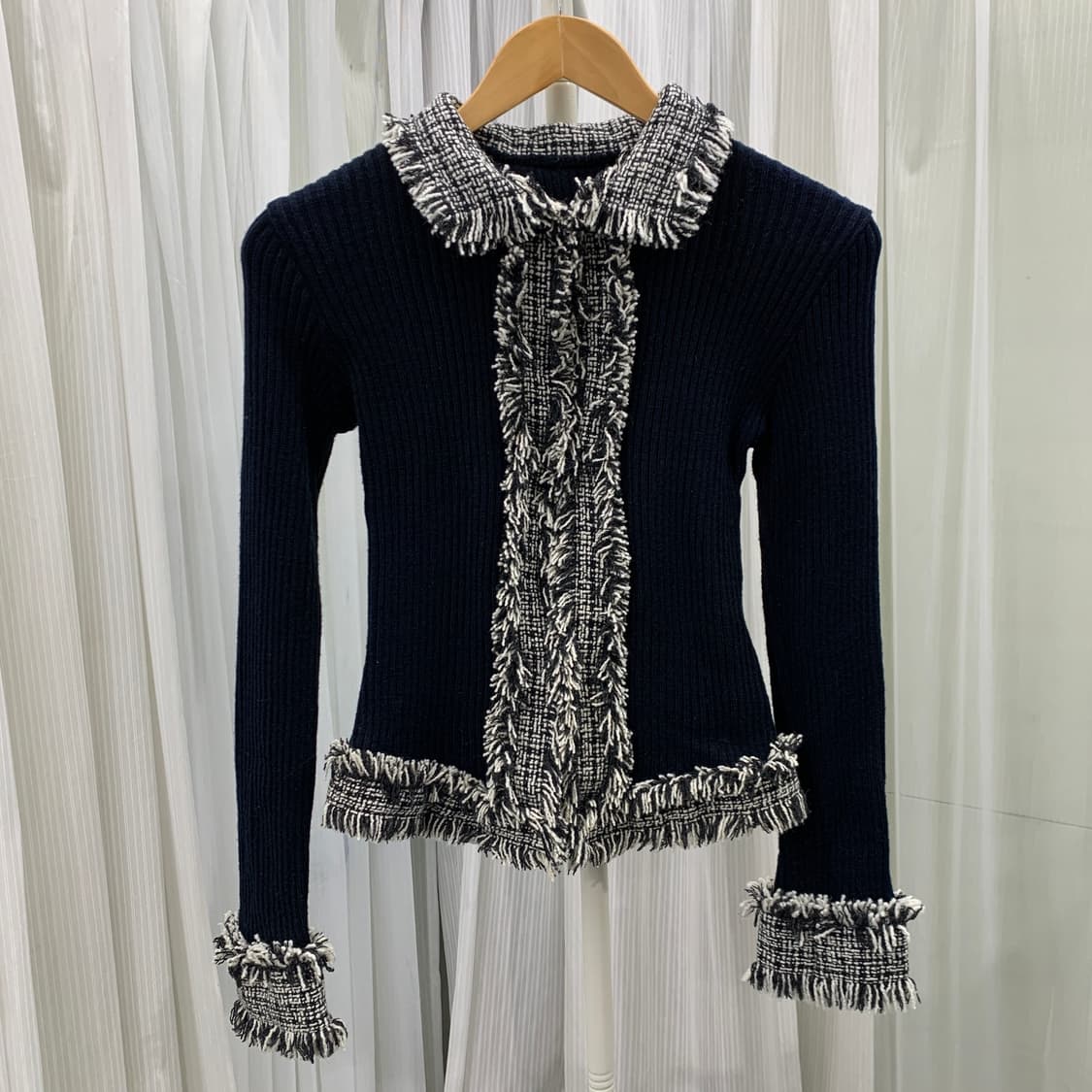 일본 빈티지 G.dream 트위드 배색 골지 가디건 1692 상품이미지1