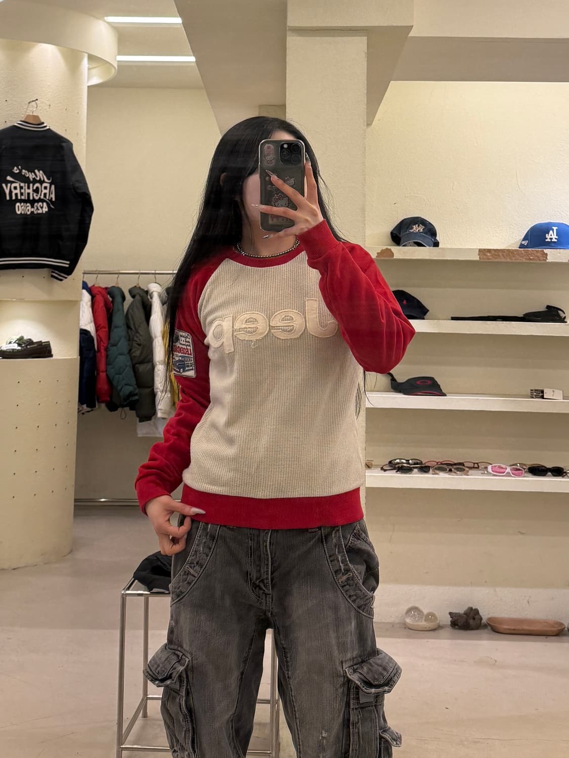 ▪️지프 패치 와플 빅로고 단가라 니트 U850 상품이미지1