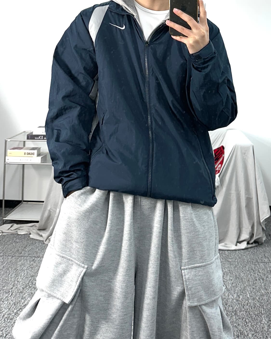 나이키 00s 네이비 그레이 배색 바람막이 L 상품이미지3