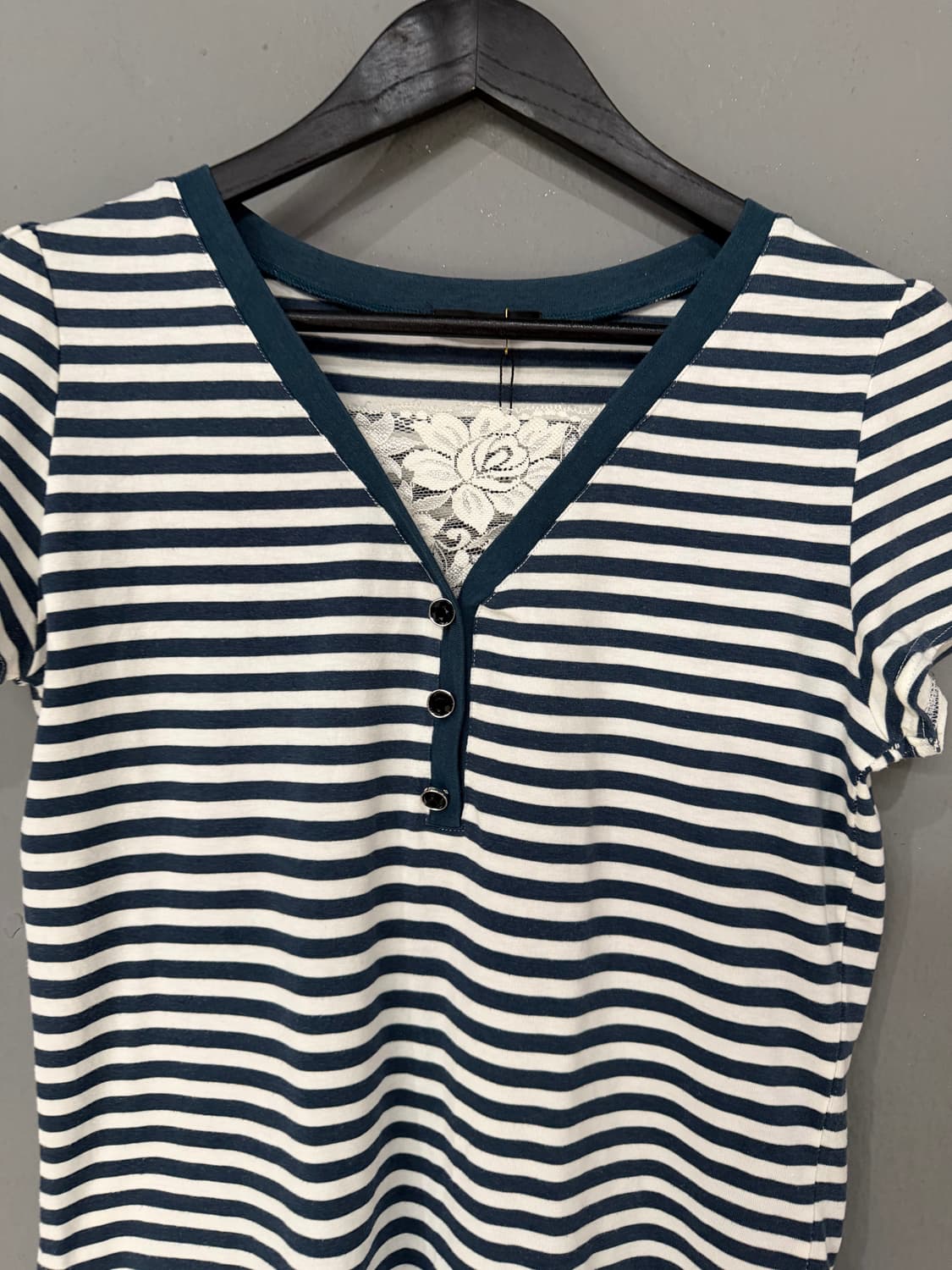 lace layered button-up stripe top 상품이미지6