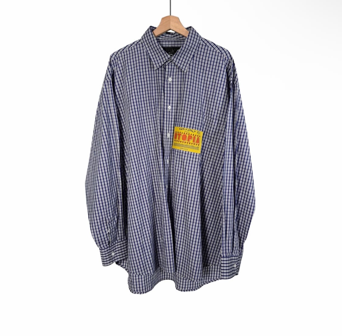 [L] 마틴로즈 18fw 체크 패치 깅엄 보이프렌드 오버핏 셔츠 블루 상품이미지1