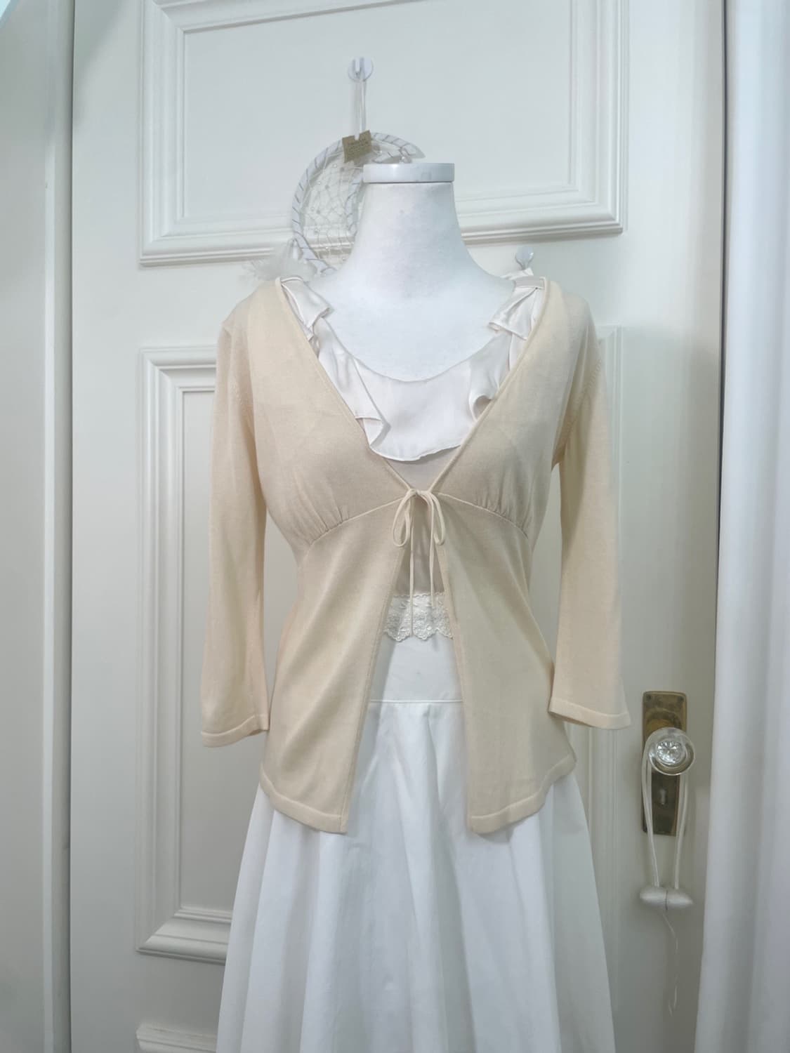 coral ivory shirring bow point cardigan 상품이미지4