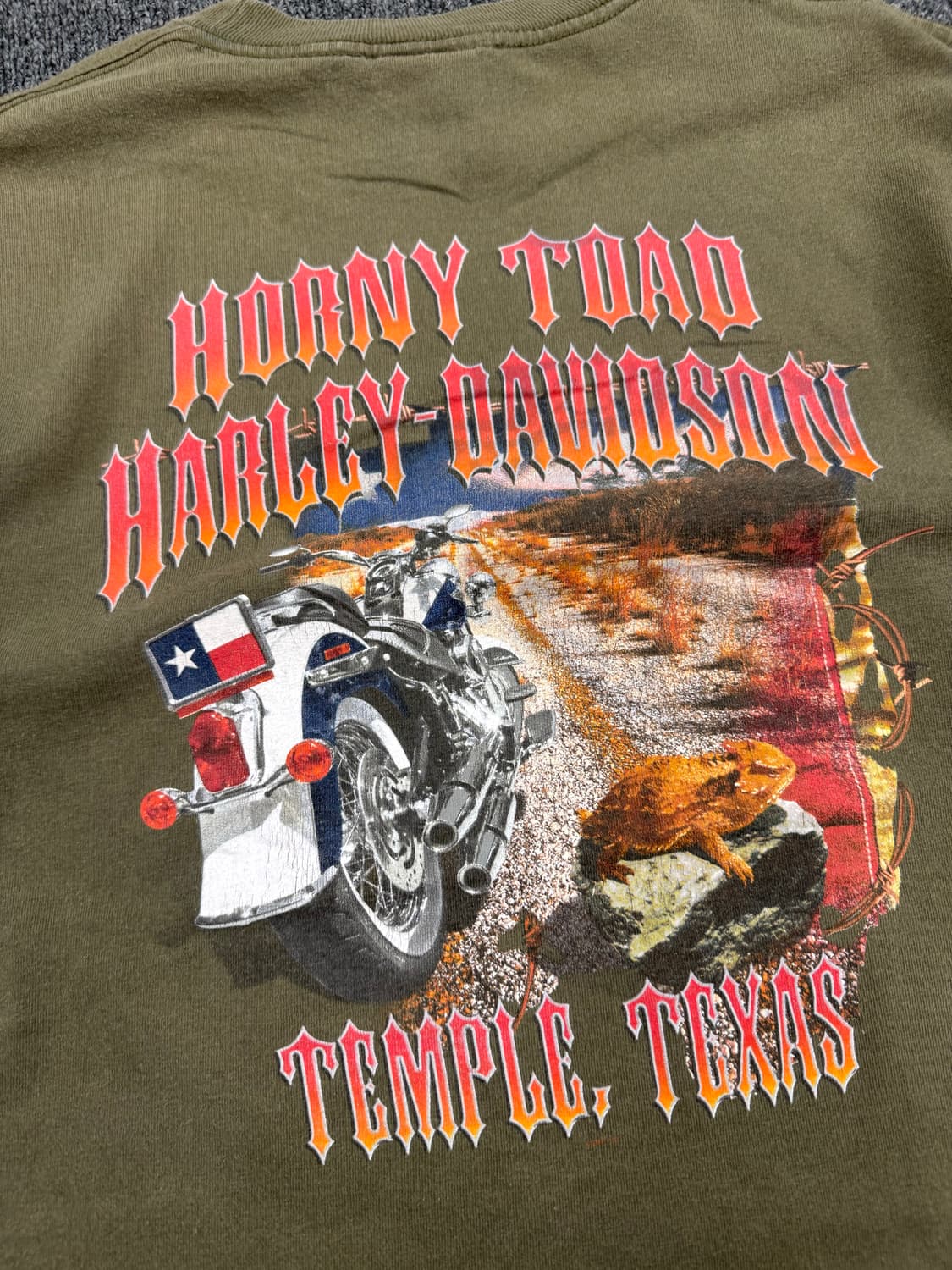 M)할리데이비슨 빈티지 프린팅 Temple,Texas 올리브 반팔 상품이미지5